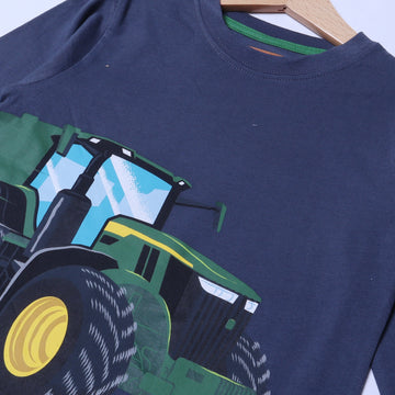 DARK BLUE TRACTOR PRINTED FULL SLEEVES T-SHIRT